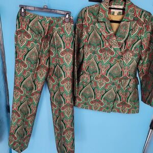 Mr. G San Francisco Pant Suit Women 10 Vintage Paisley Brocade Metallic tapestry